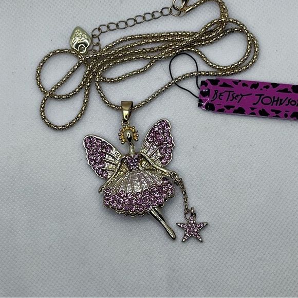 NECKLACE! Betsey Johnson Fairy Dancer w/ Moving Parts, Pink Rhinestones, BNWT - Picture 8 of 8